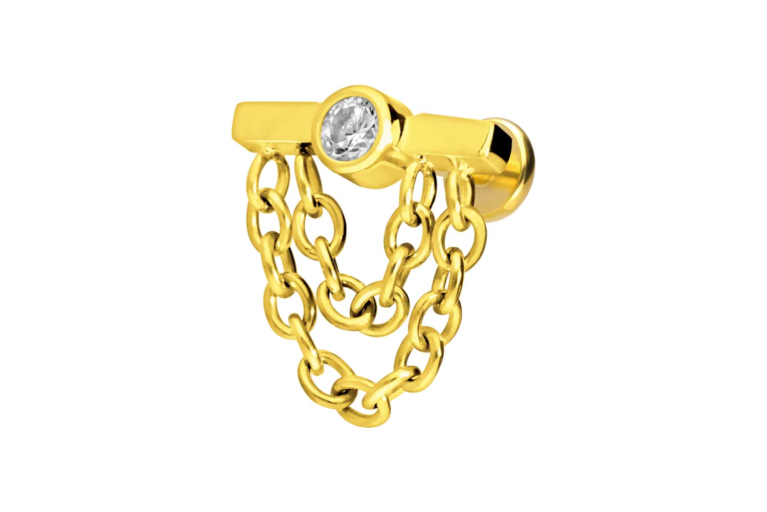 Titan Labret Piercing mit Push Fit BALKEN + KRISTALL + 2 KETTEN